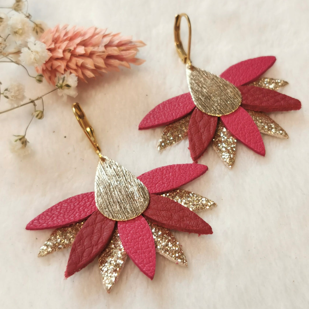 Boucles d'oreilles Flo rose et rouge