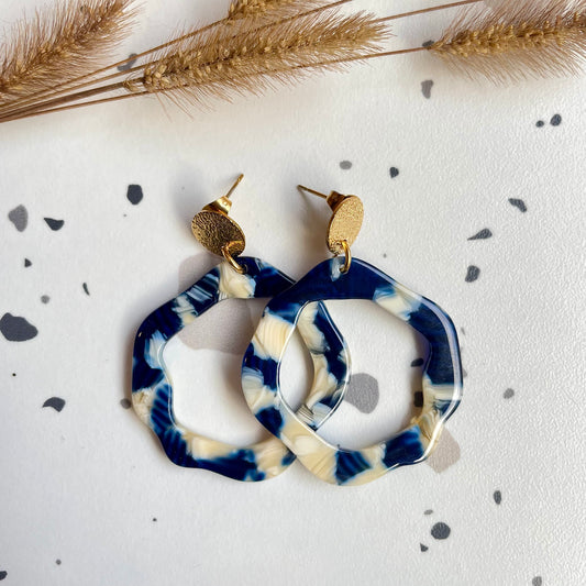 Boucles d’oreilles Adèle Léo marbré bleu