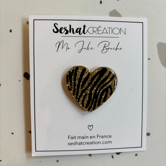 Broche Coeur zèbré