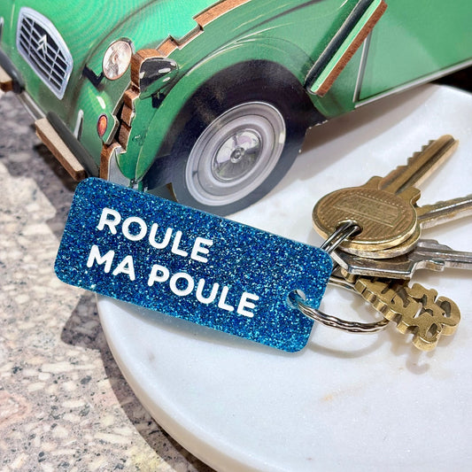 Porte-clés Roule ma poule bleu