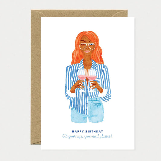 Carte double avec enveloppe - Happy birthday you need glasses