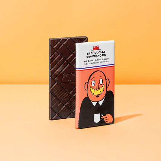 Tablette noir et éclats de fèves de cacao - Bio - Sourire croissant