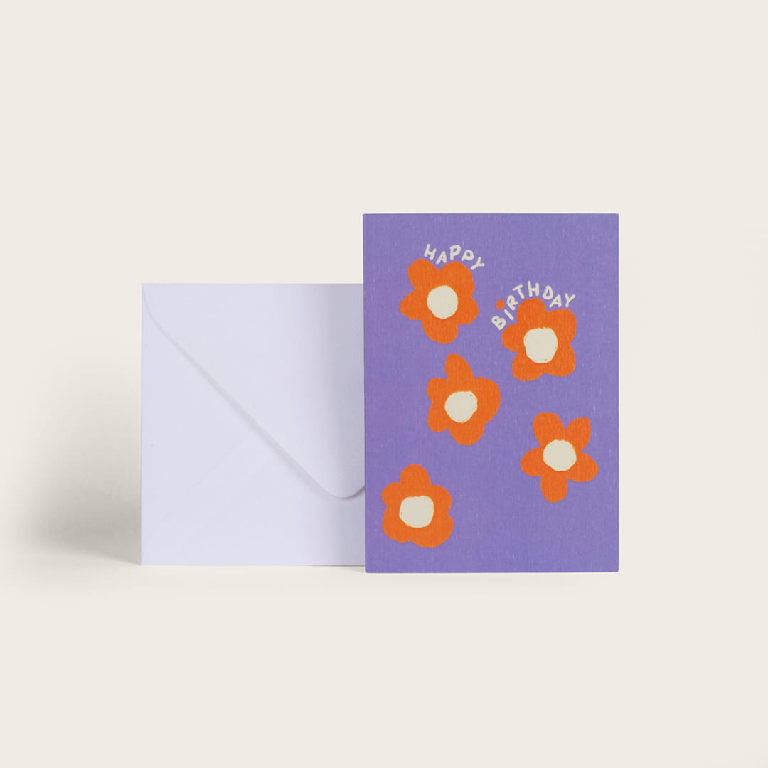 Carte double avec enveloppe - Flower birthday "Happy birthday"