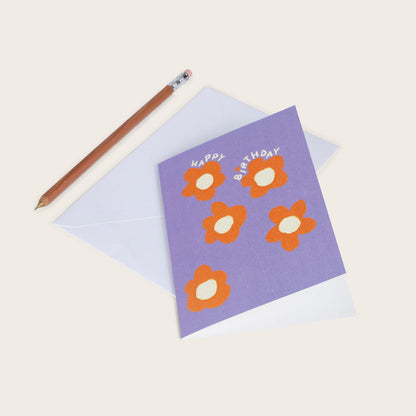 Carte double avec enveloppe - Flower birthday "Happy birthday"