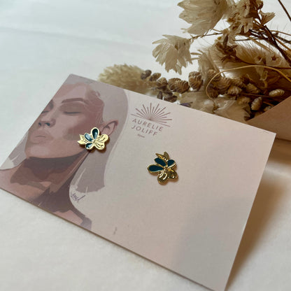 Boucles d'oreilles Nymphéa bleu canard