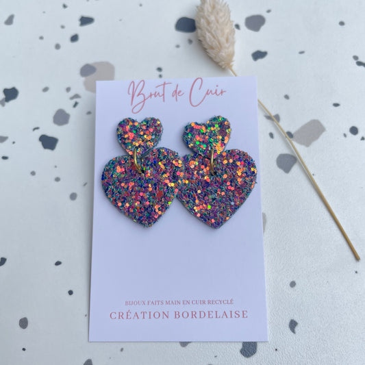 Boucles d'oreilles Belza cuir glitter bleu
