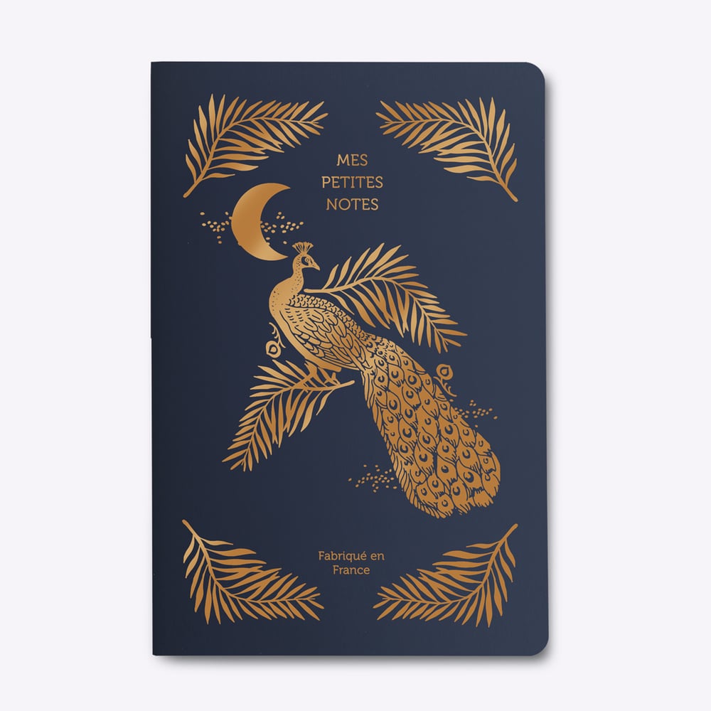 Carnet Dos Carré Paon Céleste bleu marine