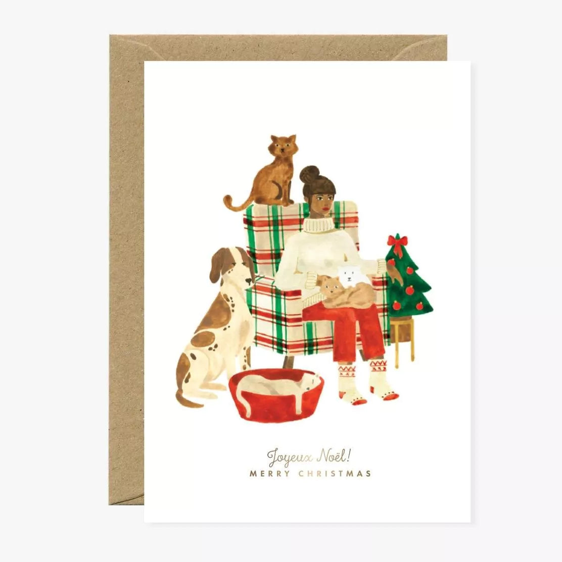 Carte double avec enveloppe - Gold Xmas family