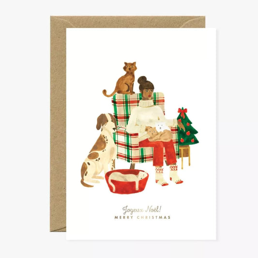 Carte double avec enveloppe - Gold Xmas family