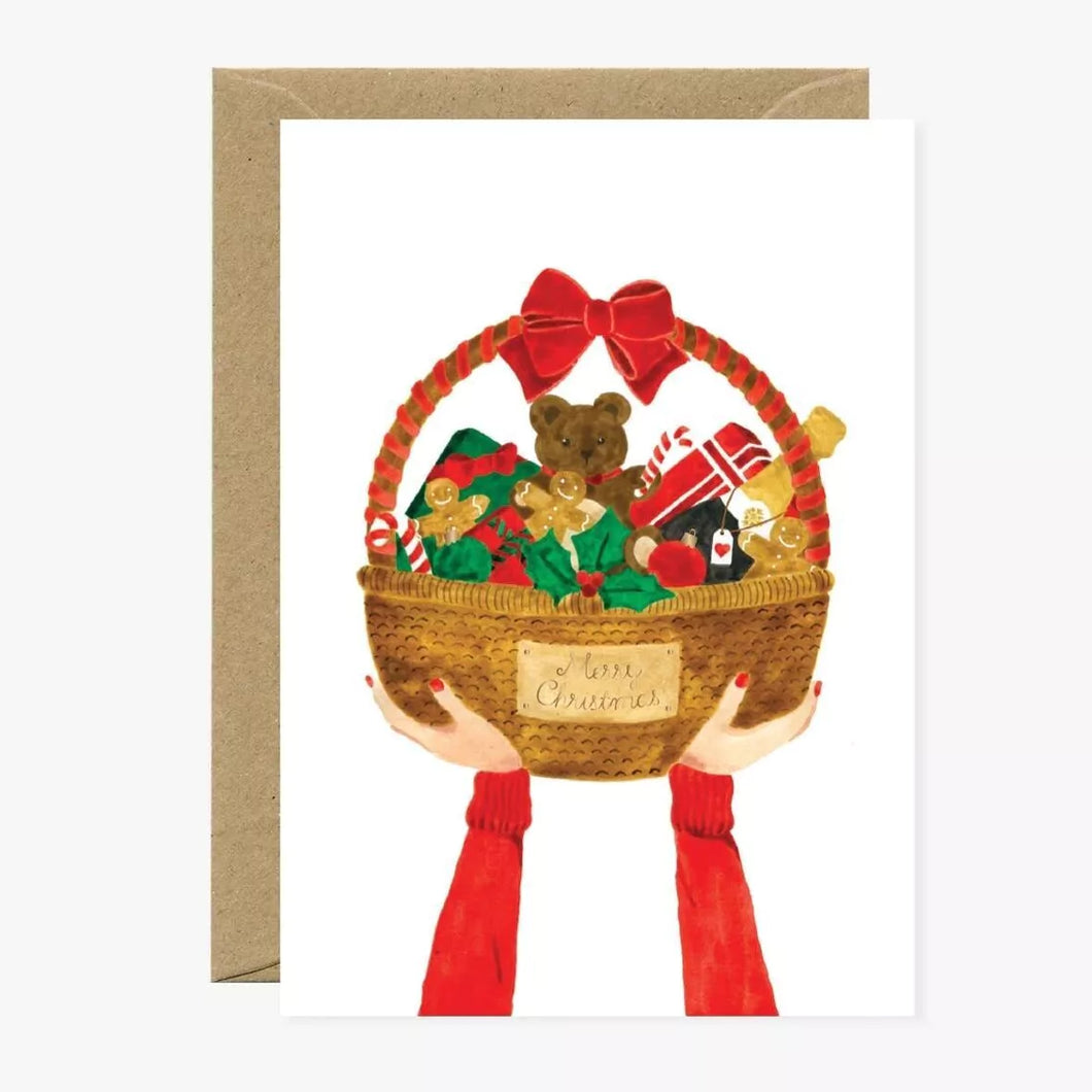 Carte double avec enveloppe - Gold Xmas basket