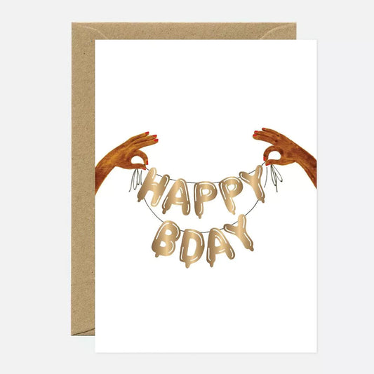 Carte double avec enveloppe - Bday Ballons