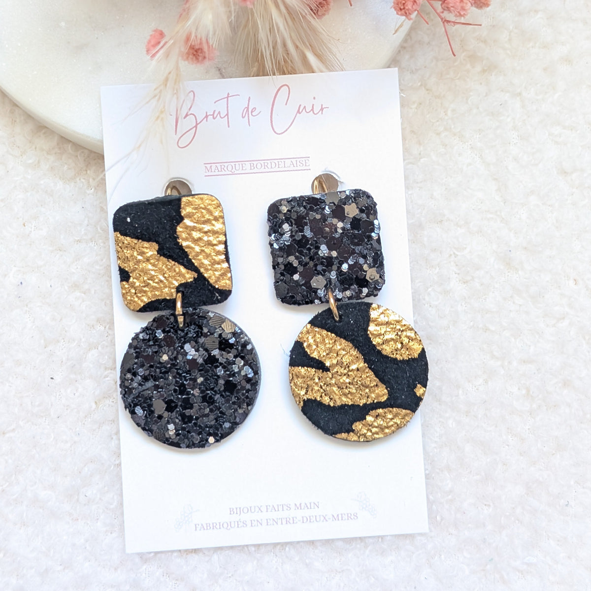 Boucles d'oreilles Jenna or et noir