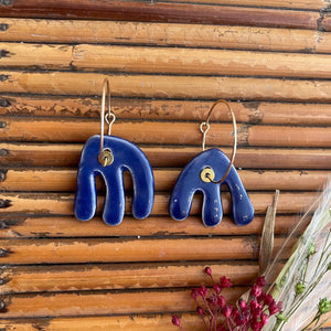Boucles d'oreilles en céramique corails bleu