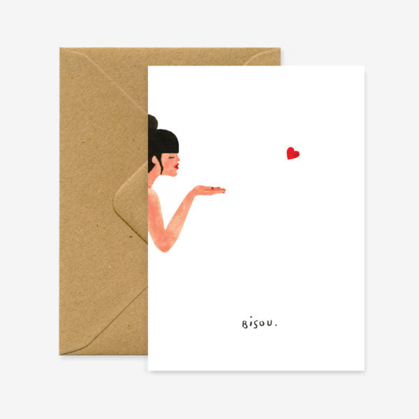 Carte double avec enveloppe - Bisou - Do you speak français ?