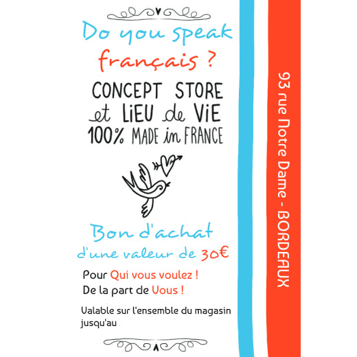 Bon cadeau d'une valeur de 50€ - Do you speak français ?