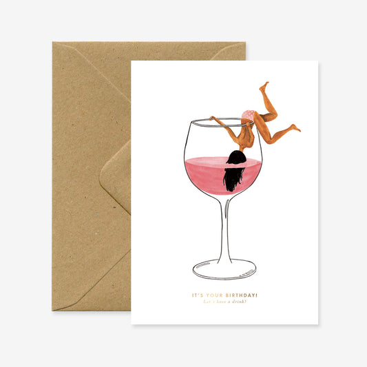 Carte double avec enveloppe - Just one drink - Do you speak français ?
