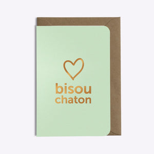 Carte double avec enveloppe - Bisou Chaton