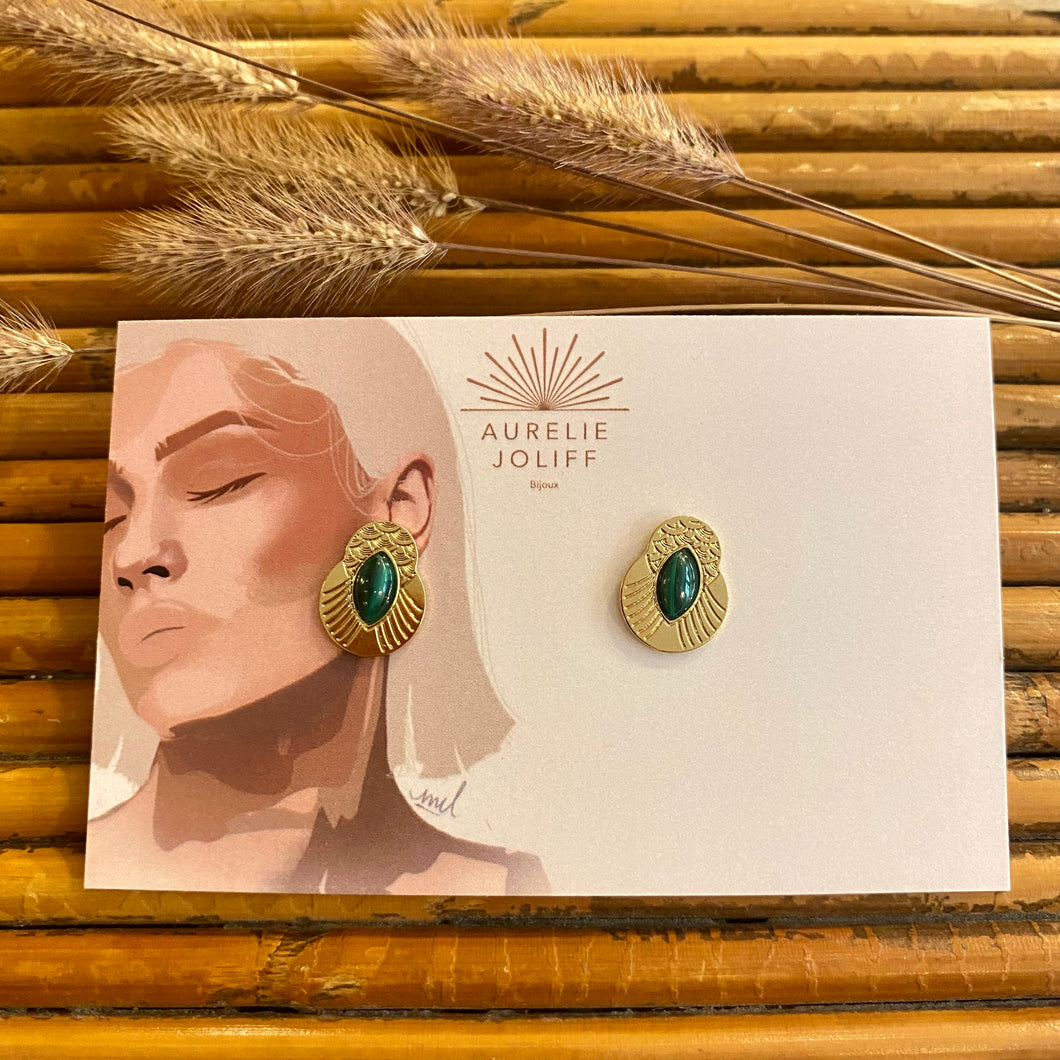 Boucles d'oreilles Honolulu malachite