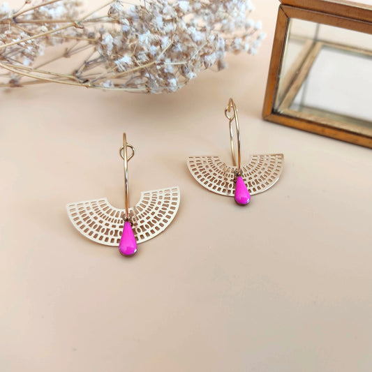 Boucles d’oreilles La lunaire rose fuschia