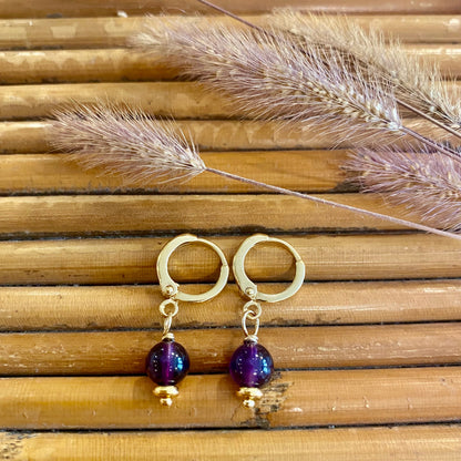Boucles d'oreilles Sakura pendantes améthyste
