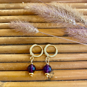 Boucles d'oreilles Sakura pendantes améthyste