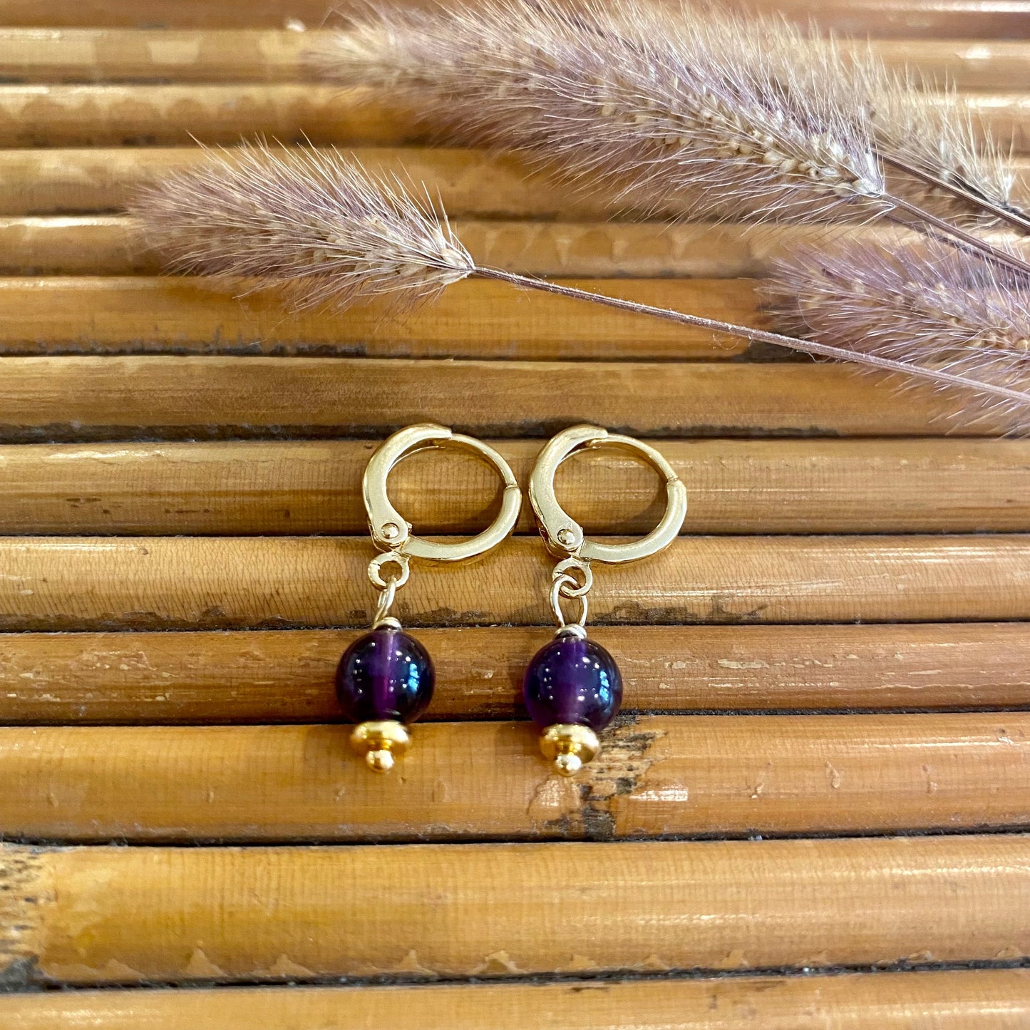 Boucles d'oreilles Sakura pendantes améthyste