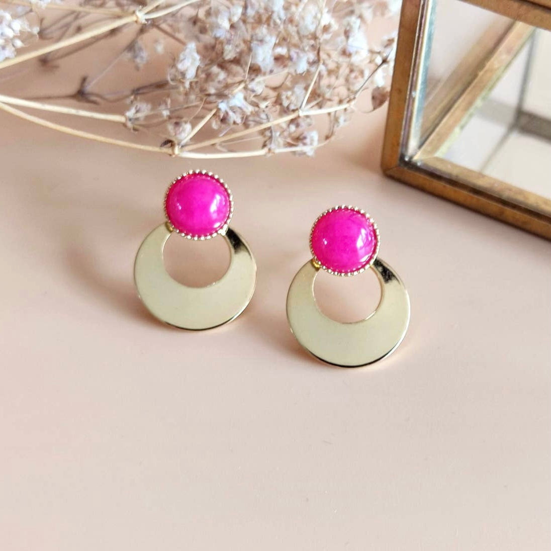 Boucles d’oreilles L’aventurière agate rose