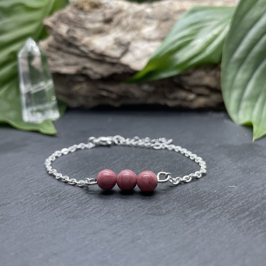 Bracelet argenté triperle avec pierres semi-précieuses