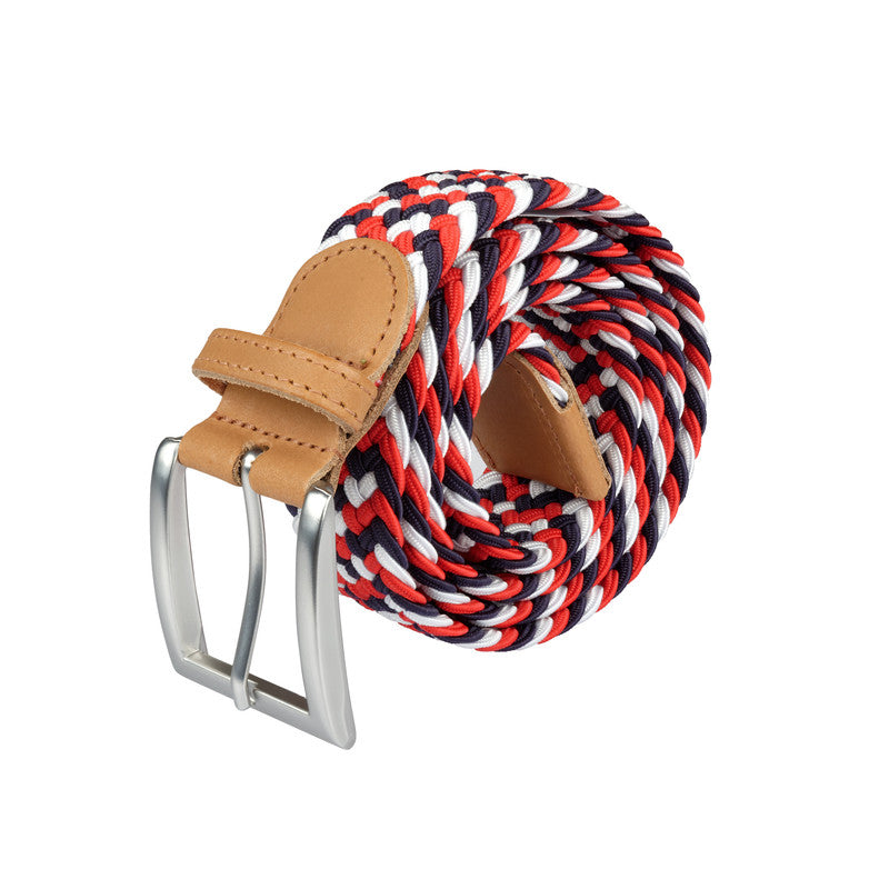 Ceinture tressée élastique bleu,blanc,rouge
