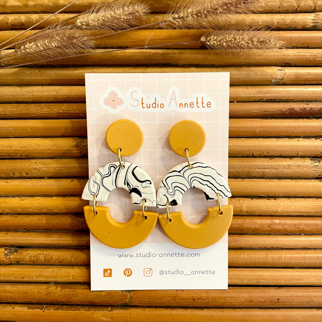 Boucles d’oreilles Louisette bicolores moutarde