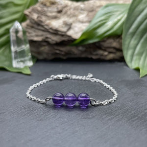 Bracelet argenté triperle avec pierres semi-précieuses
