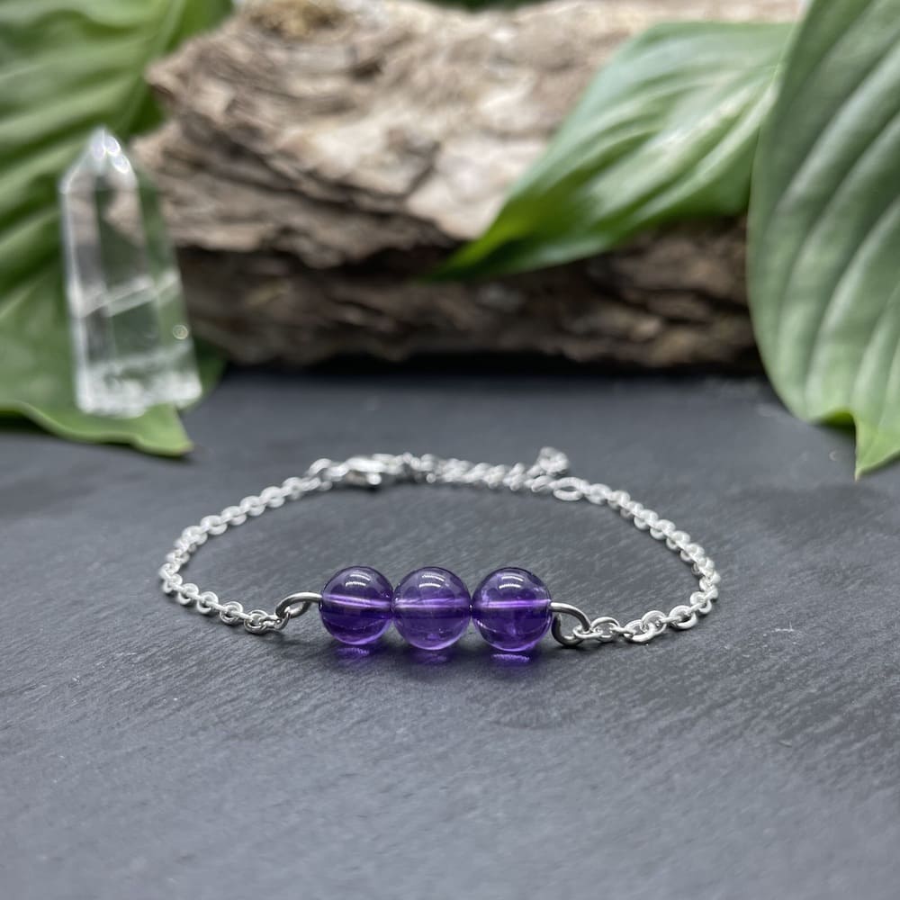 Bracelet argenté triperle avec pierres semi-précieuses