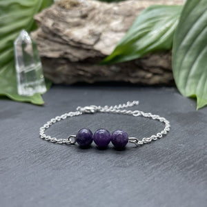 Bracelet argenté triperle avec pierres semi-précieuses