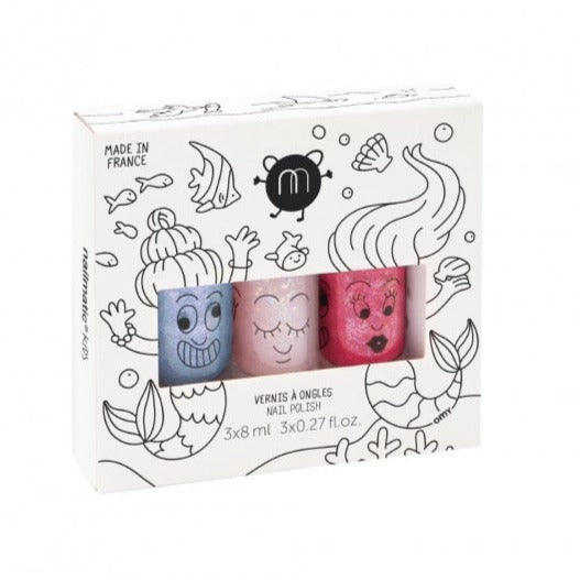 Coffret 3 vernis enfant base eau Mermaid - Merlin, Polly, Sissi