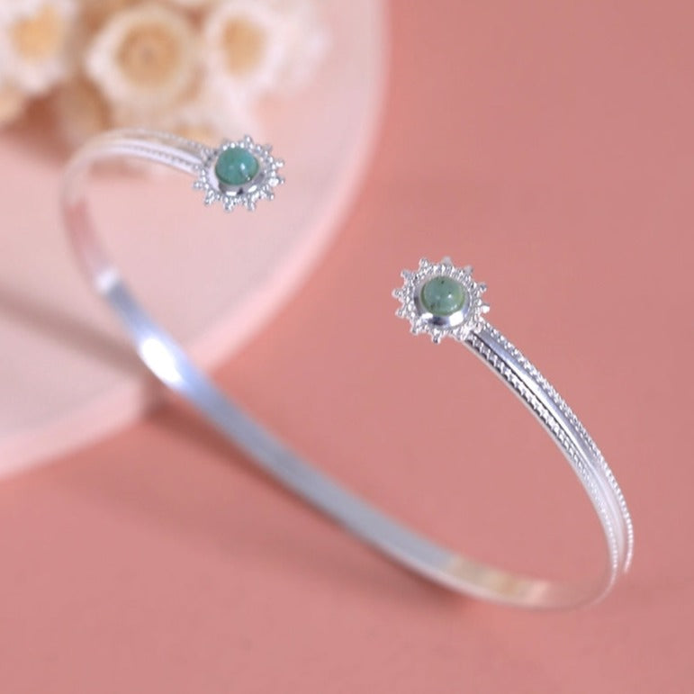 Jonc 2 pierres Marquise argenté jaspe africain