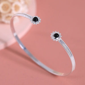 Jonc 2 pierres Marquise argenté onyx