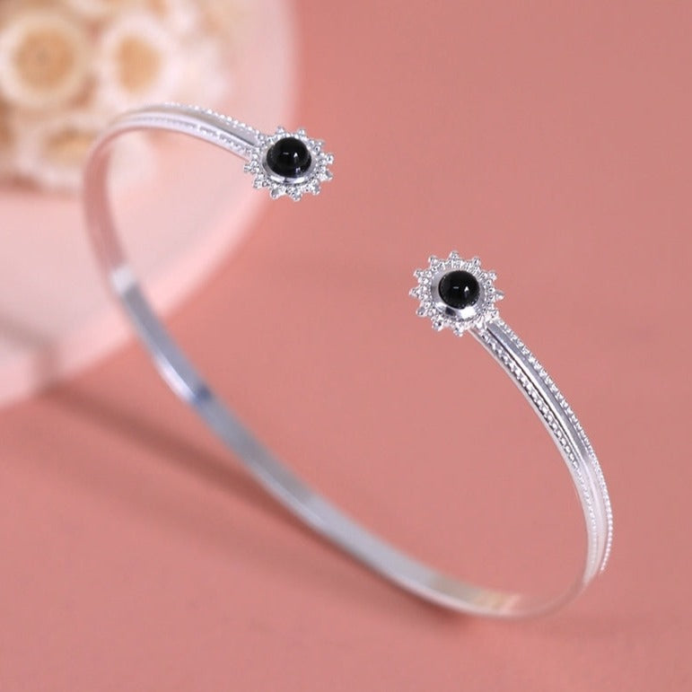 Jonc 2 pierres Marquise argenté onyx