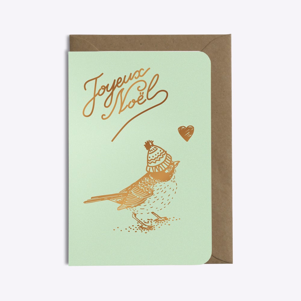 Carte double avec enveloppe - Joyeux Noël moineau - Do you speak français ?