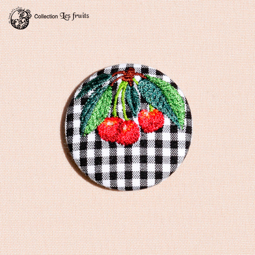 Broche petit format Cerises Vichy